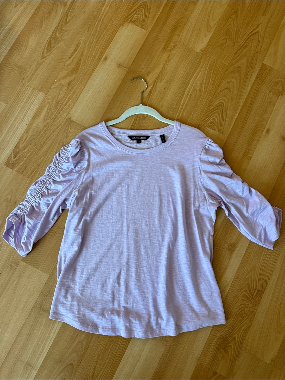 Veronica Beard Lilac Ruched-Sleeve Long Sleeve Tee
